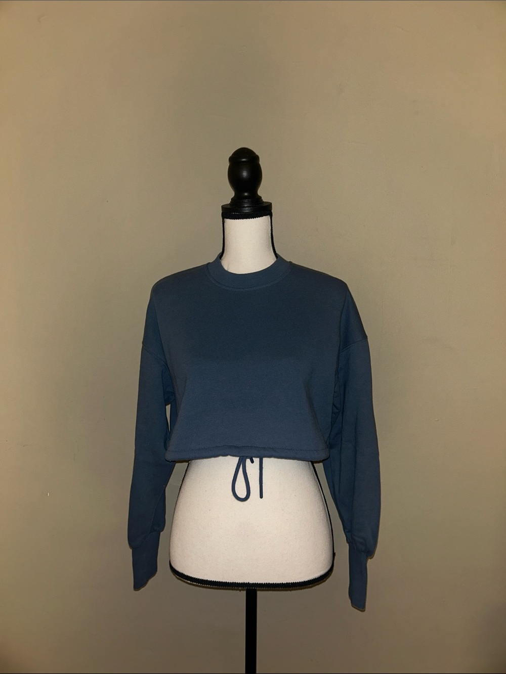Zara Cropped Drawstring Sweatshirt in Slate Blue